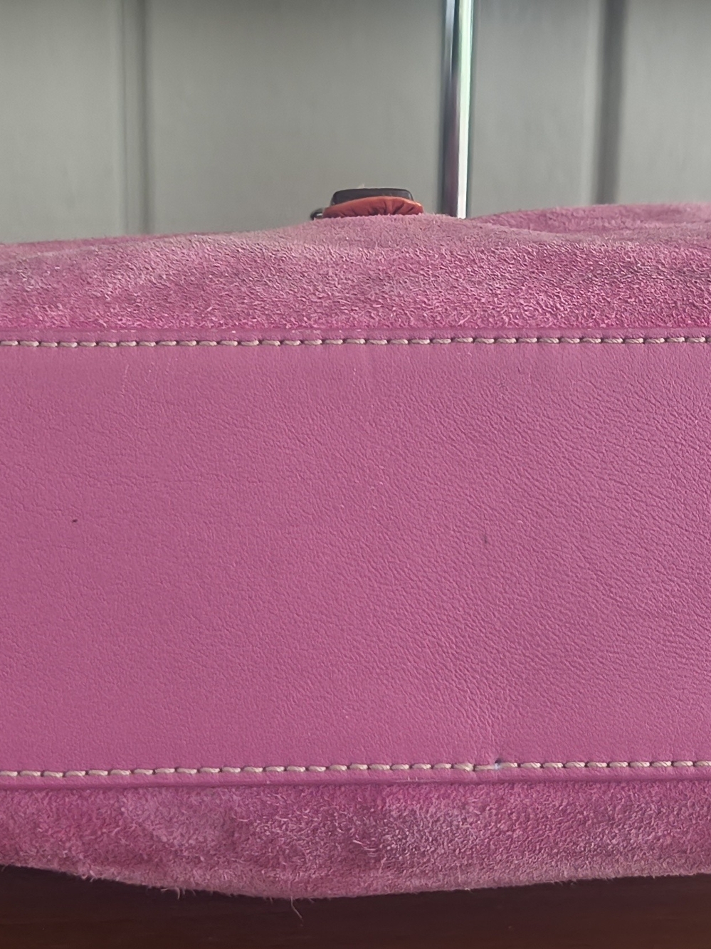 Coach Pink Suede Shoulder Bag with Tan Leather Trim - Picture 7 of 15